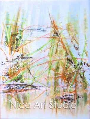 Winterwald, 2015, 30 x 40 cm, Leinwanddruck mit Kreide