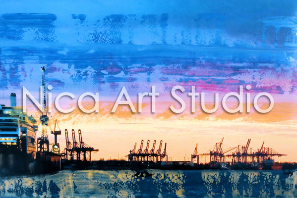 Harbour in the evening, 2015, 20 x 30 cm, photograph with oil paint, in the gallery KuRa