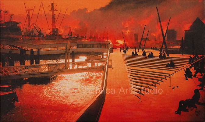 Hafenblick, 2023, 50x30 cm, Fotokunst LW + Acrylmalerei