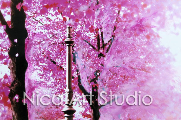 Rosa Allee, 2015, 30 x 20 cm, Fotografie mit Ölfarbe, in der Galerie KuRa Hamburg