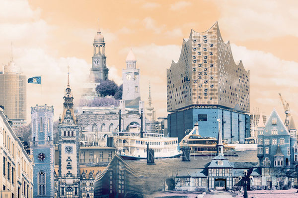 Hamburg Mix orange-türkis, 2022, Druck, Fotokunst aus 11 Foto-Layern