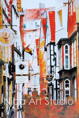 Schnoor Bremen, 2015, 20 x 30 cm, Fotografie mit Ölfarbe