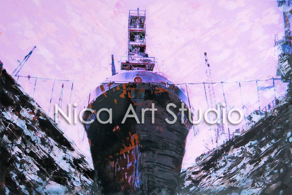 Ship in the dock, 2015, 30 x 20 cm, photograph with oil paint