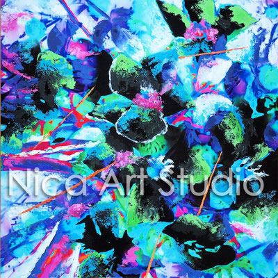 Flower Power, 2015, 60 x 60 cm, Fotoarbeit auf Alu Dibond mit Ölmalerei