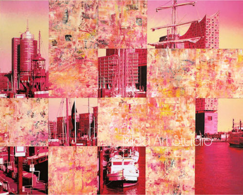 Hafen Collage, 2020, 50 x 40 cm, Fotoarbeit und Ölmalerei auf Holz
