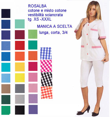 ROSALBA casacca con bottoni manica corta o lunga. Vestibilità sciancrata. Colori e inserti a contrasto a Tua scelta