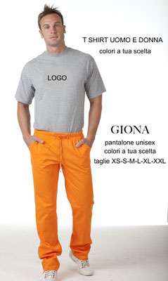 Ariell Divise da Lavoro pantalone Giona con elastico in vita Colori a tua scelta T shirt colori a tua scelta con il logo 