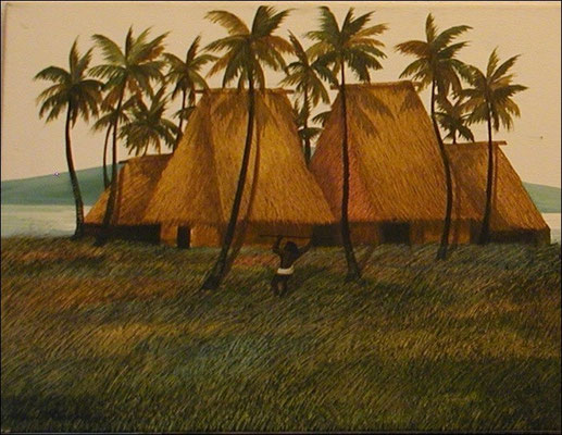 (Dorf unter Palmen) (50 x 40 cm)