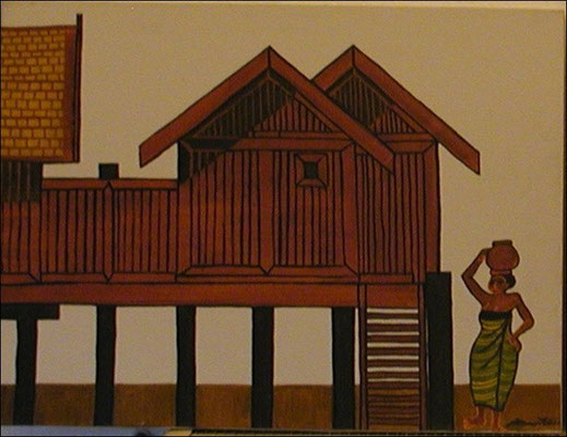 (Frau am Haus I) (50 x 40 cm)