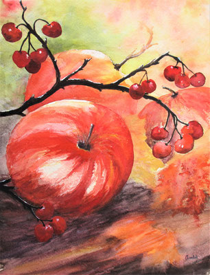 Fruits rouges, aquarelle, (44x34 encadrée)