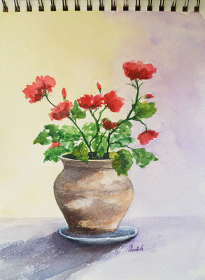 Pot de fleurs, aquarelle