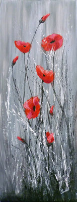 Coquelicots, création imaginaire, acrylique  20x50