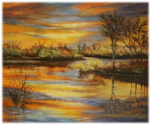 Coucher de soleil sur le marais, acrylique 2016 sur toile, 55x46 