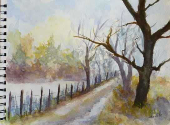 Le chemin, aquarelle