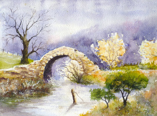 Le petit pont, aquarelle (34x44 encadrée)