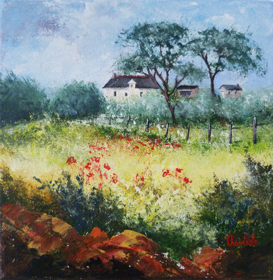 Campagne bucolique, acrylique sur toile  20x20