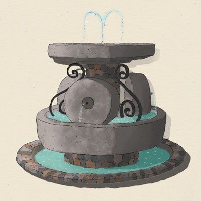 Dessin de la fontaine des meules