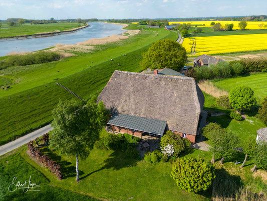 Ein Bauernhaus hinterm Deich an der Stör