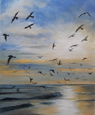 Mövenflug, 80 x 100 cm, Acryl/ Mischtechnik