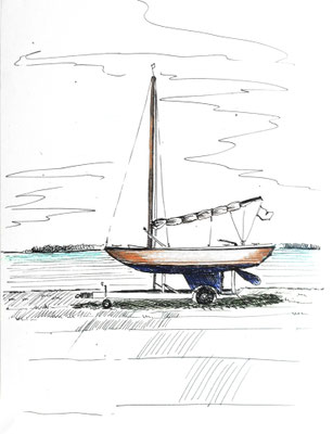 Neuendorf, Saaler Bodden, Darß, 30 x 40 cm, Zeichnung Papier