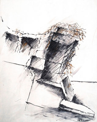 Bunker, Hiddensee, 40 x 60 cm, Zeichnung