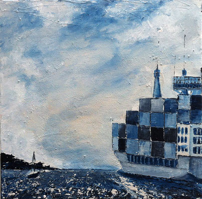 Richtung Hafen, 40 x 40 cm, Acryl/ Mischtechnik (verkauft)