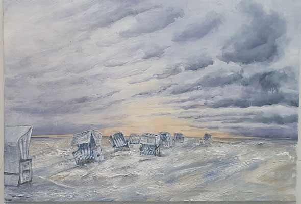 Nordsee Nachsaison, 70 x 50, Acryl/ Mischtechnik