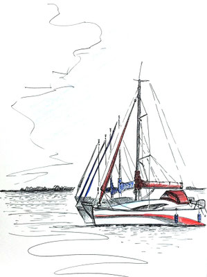 Neuendorf, Saaler Bodden, Darß, 30 x 40 cm, Zeichnung Papier