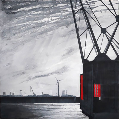 Alter Hafenkran, 80 x 80 cm, Acryl/ Mischtechnik
