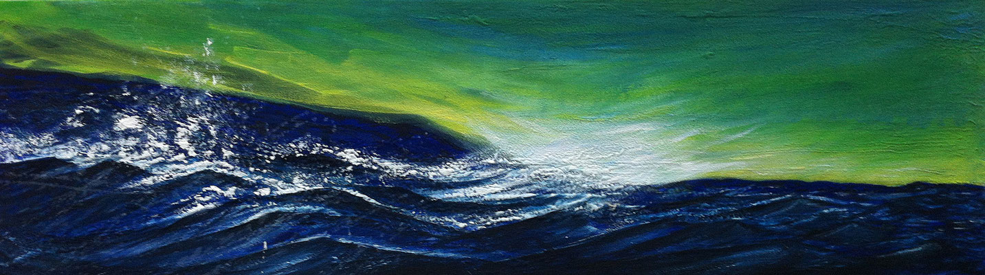 Wildes Meer, 140 x 40 cm, Acryl/ Mischtechnik