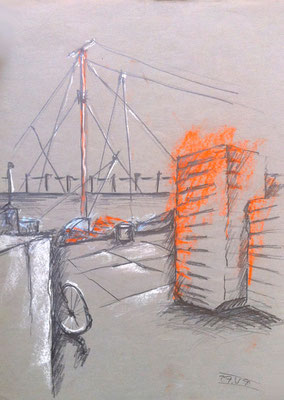Vitte Hafen, Hiddensee, 40 x 60 cm, Zeichnung Papier