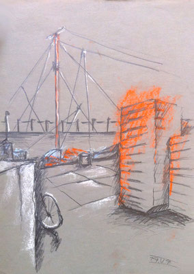 Vitte Hafen, Hiddensee, 40 x 60 cm, Zeichnung Papier