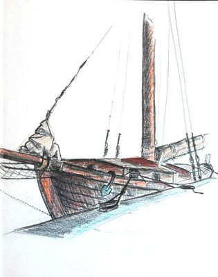 Neuendorf, Saaler Bodden, Darß, 30 x 40 cm, Zeichnung Papier