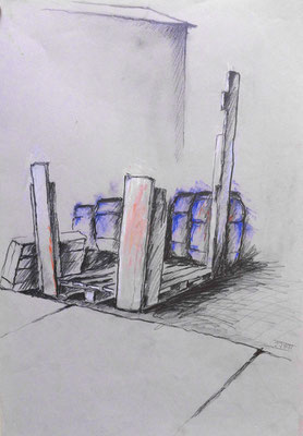 Vitte Hafen, Hiddensee, 40 x 70 cm, Zeichnung Papier