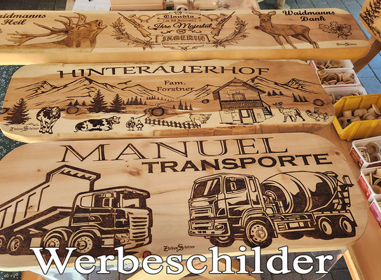 Firmenschilder aus Zirbenholz, Geschenkidee zum runden Geburtstag