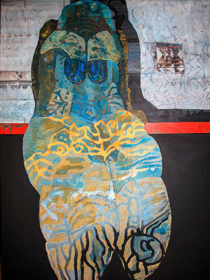 Ganz altes Ich 2008 / Farbpigmente, Collage, Acryl auf Leinwand, 120x90cm
