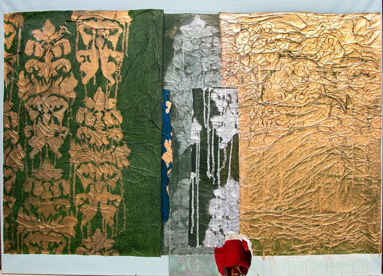 Malum, Apfel 2012 / Collage, Acryl auf Leinwand 90x120cm