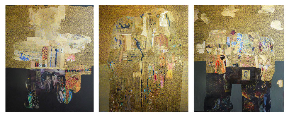 Triptychon - Schweigen ist Silber. Reden ist Gold - 2014 / Collage,Acryl,Öl auf Leinwand je 120x100
