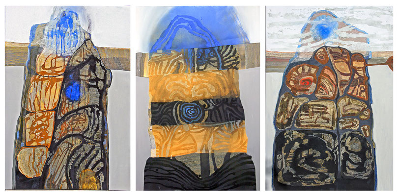 Triptychon - Wegwarte 2007 / Farbpigmente, Acryl auf Leinwand, je 130x90cm