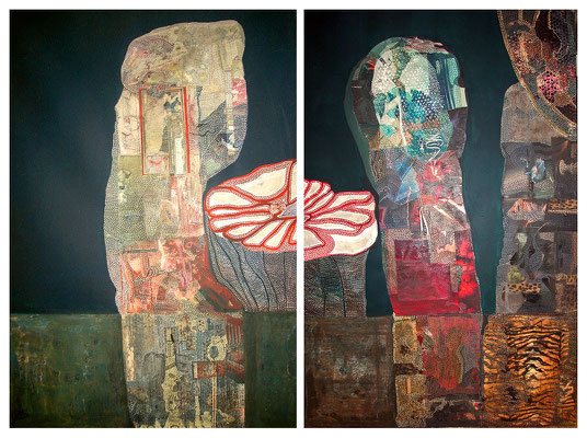 Diptychon - Archetypen 2009 / Collage, Acryl auf Leinwand, je 150x100cm