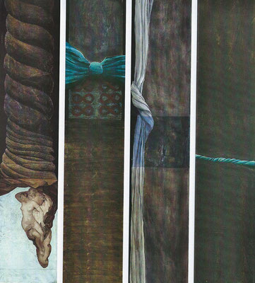 windung-drehung-knoten 1995 / Collage, Acryl,Öl auf Pavatex -  je 168x33cm