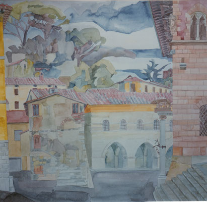 Massa Marittima Piazzale Mazzini, Otto Eberhardt, 1994, Aquarell, Papier, 56x53, ID1097