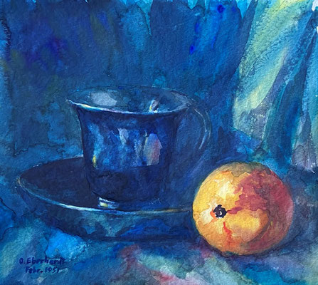 Tasse und Apfel, Otto Eberhardt, 1951, Aquarell, Papier, 26x23cm, ID1815