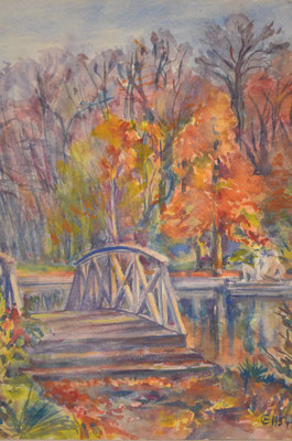 Schlosspark, Brücke, Otto Eberhardt, 1954, Aquarell, Papier, fehltcm, ID1055