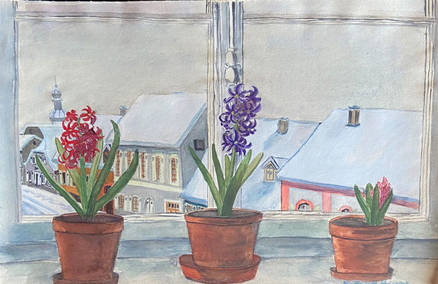 Blick aus dem Fenster, Otto Eberhardt, 1948, Aquarell, Papier, 41x27cm, ID1843