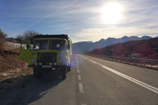 overheated truck in beautiful wheater