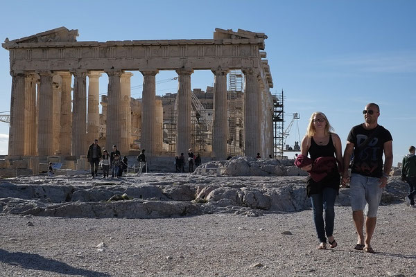 The Akropolis in Athens. Joerg und Ann-Katrin with Parthenon in the back.