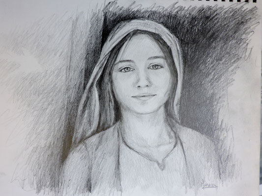 Santa María, madre de Dios. Lápiz de grafito.21x30cm