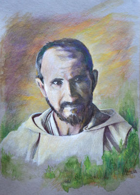 San Carlos de Foucauld. Técnica mixta sobre papel. 21x30cm. Obra original basada en fotografía del santo. Colección particular. 