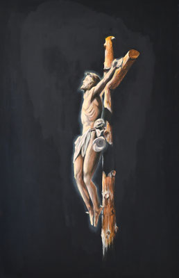 Cristo luz del mundo. Técnica mixta sobre tabla. 77x121cm. Basada en escultura de Julio Beobide.